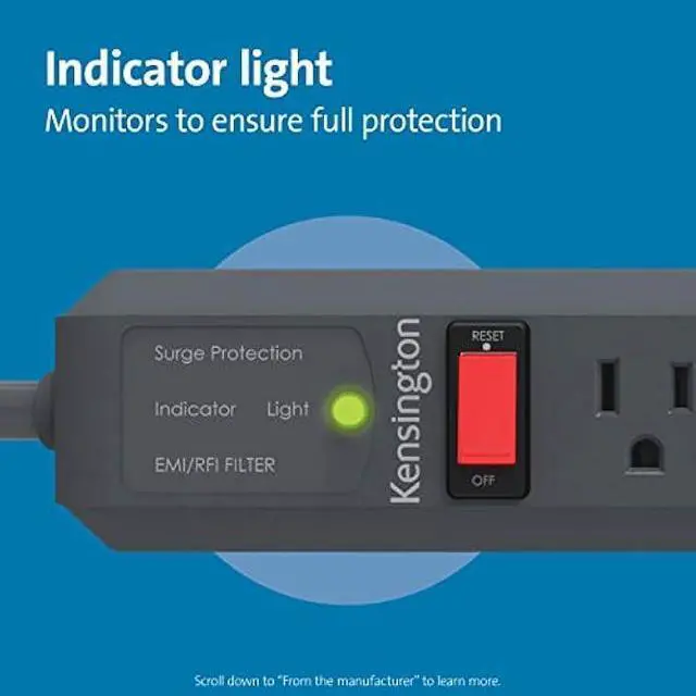 Alt view image 4 of 6 - Kensington Guardian 6 Outlet, 15-Foot Cord, & 540 Joules Premium Surge Protector (K38215NA), Black