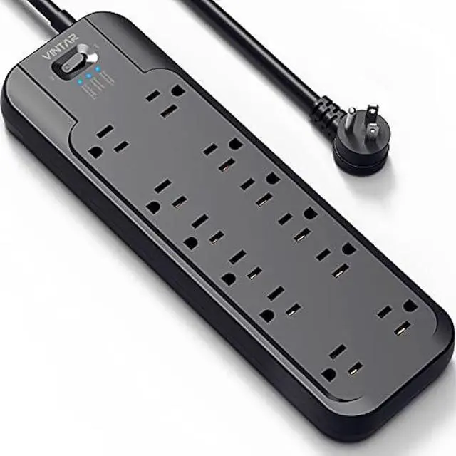 Main image of VINTAR Power Strip Surge Protector (2 × 4800 Joules) with 12 AC Outlets,1875W Output, 6ft Long Extension Cord Flat Plug with Dual Surge Protection for Office, Home, ETL Listed, Black