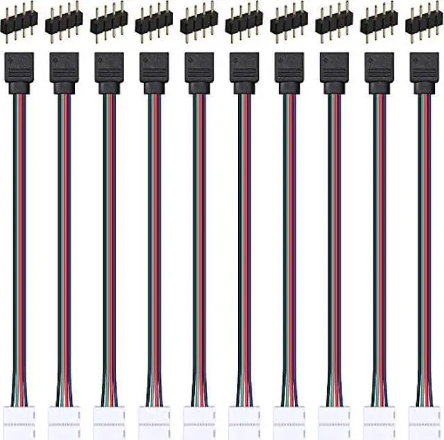 Main image of 20 Pieces LED RGB Strip Light Connector Male and Female Connector Wire Cable 10 mm Wide Strip to Controller Adaptor with 10 Pieces Male 4 Pin Plugs for 5050 3528 RGB LED Light Strip