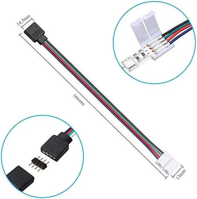 Alt view image 2 of 5 - 20 Pieces LED RGB Strip Light Connector Male and Female Connector Wire Cable 10 mm Wide Strip to Controller Adaptor with 10 Pieces Male 4 Pin Plugs for 5050 3528 RGB LED Light Strip