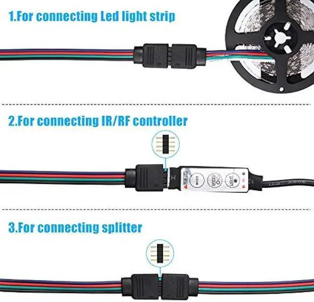 Alt view image 4 of 5 - 20 Pieces LED RGB Strip Light Connector Male and Female Connector Wire Cable 10 mm Wide Strip to Controller Adaptor with 10 Pieces Male 4 Pin Plugs for 5050 3528 RGB LED Light Strip
