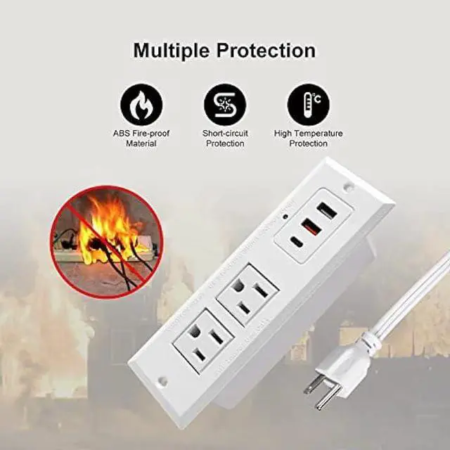 Alt view image 6 of 7 - Recessed Power Strip with USB C, 20W PD Fast Charge Desk Multiple Outlets Type C Mountable Power Socket 6.56 FT Extension Cord (White)