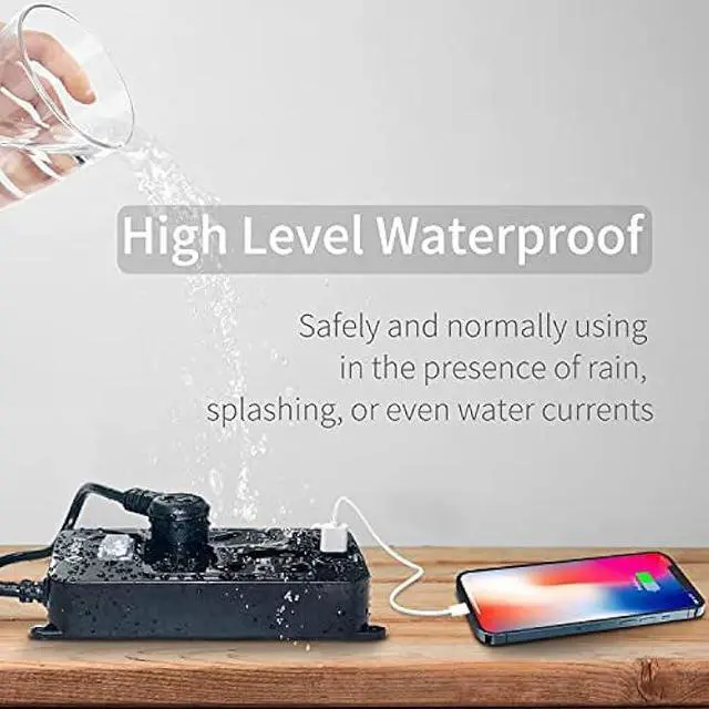 Alt view image 3 of 6 - Outdoor Power Strip Weatherproof with 4 Outlets, Outdoor Surge Protector Waterproof, 3 USB Ports, 6 FT Extension Cord, Electric Shockproof, Plug Extender Wall Mount for Bathroom Kitchen Patio,Black