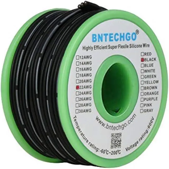 Main image of BNTECHGO 22 Gauge Silicone Ribbon Cable Flexible 3P Black 25 ft Flat Cable 22 AWG Stranded Tinned Copper Wire