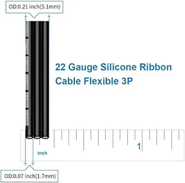 Alt view image 3 of 6 - BNTECHGO 22 Gauge Silicone Ribbon Cable Flexible 3P Black 25 ft Flat Cable 22 AWG Stranded Tinned Copper Wire
