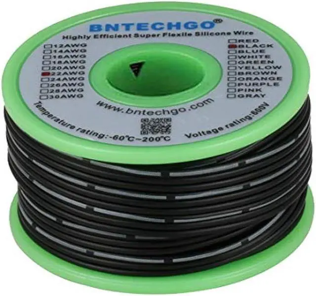 Alt view image 2 of 6 - BNTECHGO 22 Gauge Silicone Ribbon Cable Flexible 3P Black 25 ft Flat Cable 22 AWG Stranded Tinned Copper Wire
