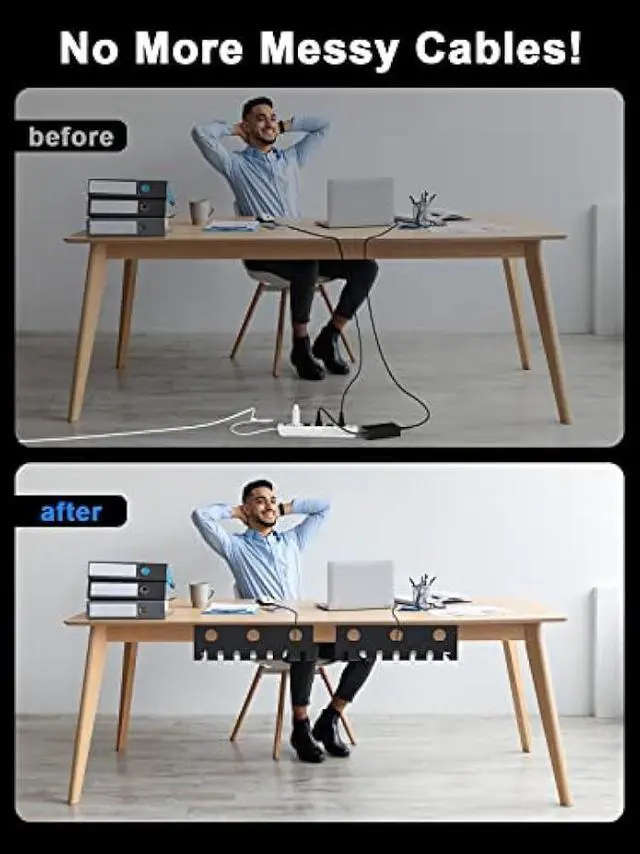 Alt view image 6 of 6 - 2 Pack Under Desk Cable Management Tray, Metal Cable Tray Basket for Wire Management, No Drill/Drill PC Cord Organizer for Home Office Computer Desk Cable Hider, 15.75x4.72x4.72in, Black Raceway