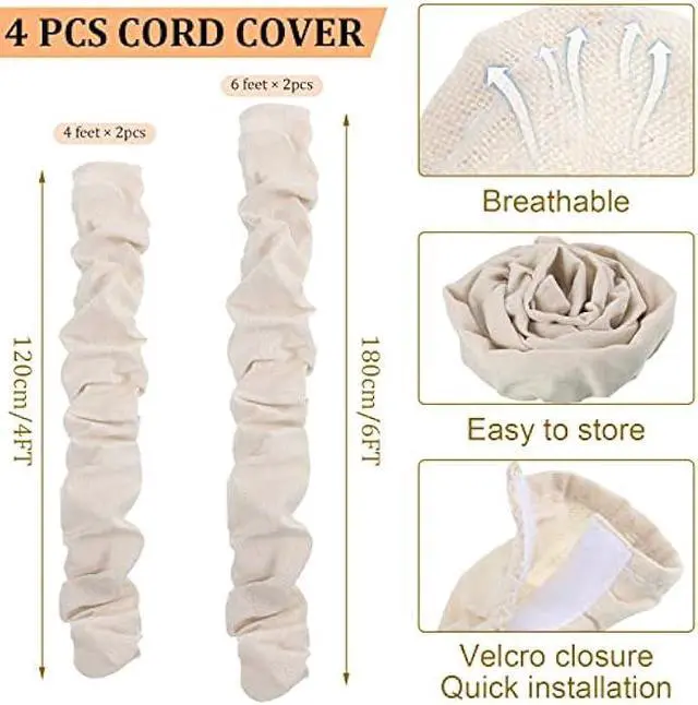 Alt view image 2 of 7 - 4 Pcs Fabric Cord Cover 6 Feet and 4 Feet Chain Cover Cable Sleeve Chandelier Lighting Wire Cord Cover for Lamps Light Fixtures Lighting Wires Cable Management