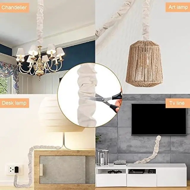 Alt view image 5 of 7 - 4 Pcs Fabric Cord Cover 6 Feet and 4 Feet Chain Cable Sleeve Chandelier Lighting Wire Cord Cover for Lamps Light Fixtures Lighting Wires Cable Management