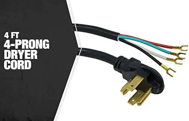 Alt view image 3 of 6 - Southwire 9154SW8808 Dryer Power Cord, 4-Foot, 1/4-Inch Flanged Terminals, Flat Plug, Compatible With Most Standard Dryers With A 3 Conductor Wall Outlet, 125/250-Volt, 30-Amp