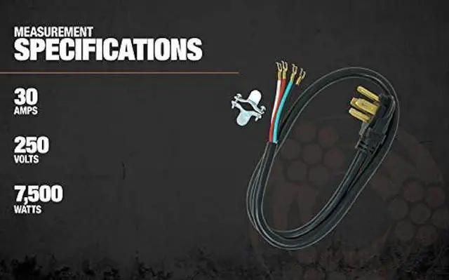 Alt view image 6 of 6 - Southwire 9154SW8808 Dryer Power Cord, 4-Foot, 1/4-Inch Flanged Terminals, Flat Plug, Compatible With Most Standard Dryers With A 3 Conductor Wall Outlet, 125/250-Volt, 30-Amp