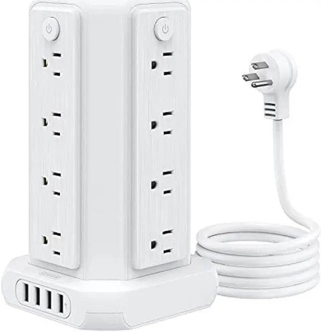 Main image of Power Strip Tower Surge Protector, NTONPOWER 16 Outlet 4 USB Ports Desktop Charging Station, Individual Switch, 5 ft Extension Cord with Multiple Outlets for Home Office Dorm Room Desk, 1080J, White