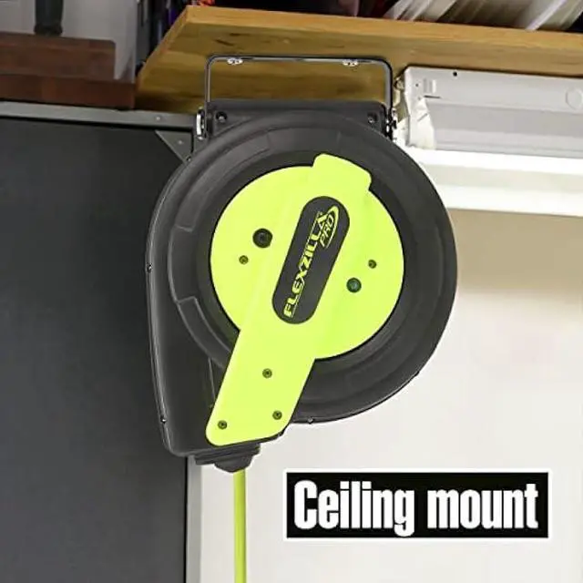 Alt view image 5 of 5 - Flexzilla Retractable Extension Cord Reel, 12/3 AWG SJTOW Cord, 60', Grounded Triple Tap Outlet, ZillaGreen, FZ8120603