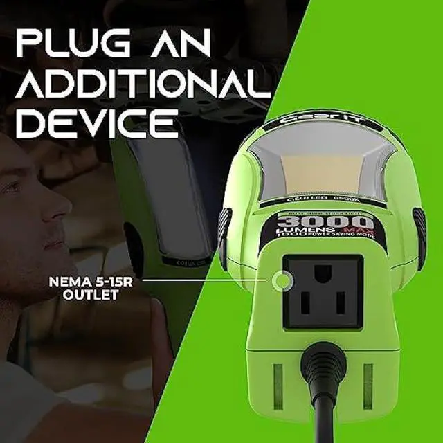 Alt view image 5 of 6 - GearIT LED Work Light (20 feet) 3000 Lumen COB LED - 16 Gauge SJTW Indoor/Outdoor NEMA 5-15R Extension Cord - Handheld, Rotating Hanger, Magnetic Base for Auto Mechanic and Construction - 20ft