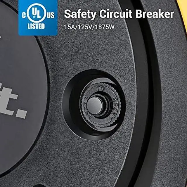 Alt view image 7 of 7 - DEWENWILS Retractable Cord Reel, 60 FT Heavy Duty Extension Cord, 12AWG/3C SJTOW, 3 Grounded Outlets Lighted Triple Tap, 15A Circuit Breaker, Wall/Ceiling Mounted for Garage and Workshop, UL Listed