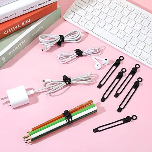 Alt view image 2 of 6 - 40 Pcs Silicone Cable Ties Reusable Holder Strap Cord Ties Adjustable Cable Straps Multipurpose Charging Cable Organizer for Fastening Cable Charging Cords Wires (Black, 4.3 Inch)
