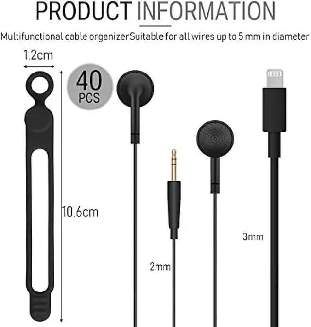 Alt view image 3 of 6 - 40 Pcs Silicone Cable Ties Reusable Holder Strap Cord Ties Adjustable Cable Straps Multipurpose Charging Cable Organizer for Fastening Cable Charging Cords Wires (Black, 4.3 Inch)