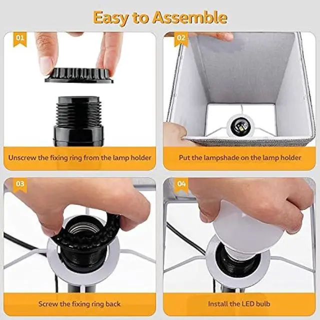 Alt view image 5 of 5 - Yostyle Table Lamp Bedside Lamp with 4 USB Ports and AC Power Outlets, Alarm Clock Base w/ 5Ft Extension Cord, Square Oatmeal Fabric Lampshade Modern Accent Nightstand Lamps for Bedrooms Living Room