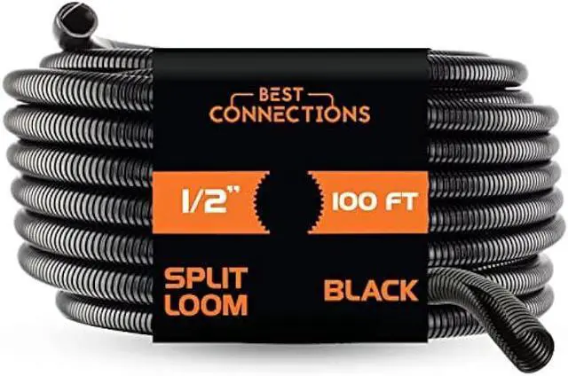 Main image of 1/2 X 100 ft Split Wire Loom Flex-Guard Convoluted Tubing  Protective Split Cable Sleeves/Conduit for Automotive Home Electrical Wires  Black