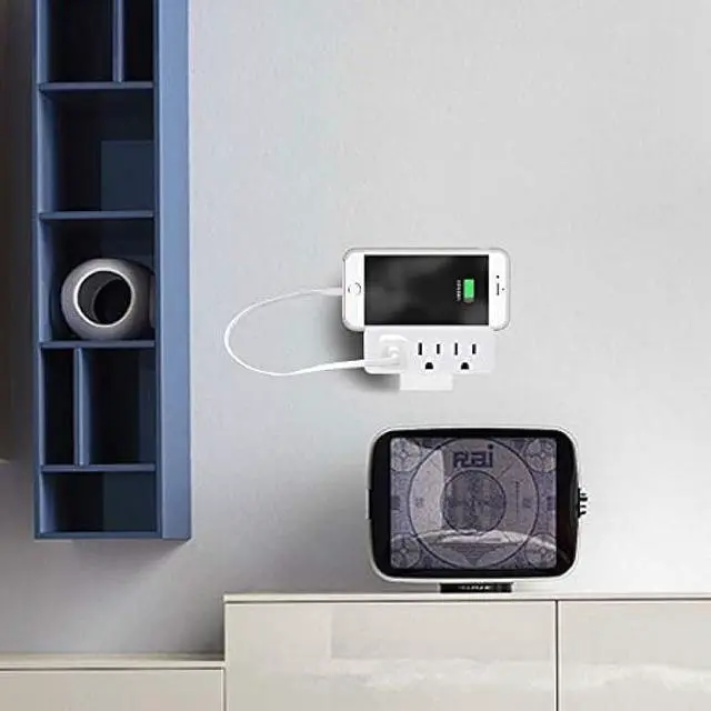 Alt view image 2 of 6 - 3 Outlet Adapter Extender, 3 Way Grounded Plug Splitter, 1 to 3 Plug outlet splitter, White, 4PACK