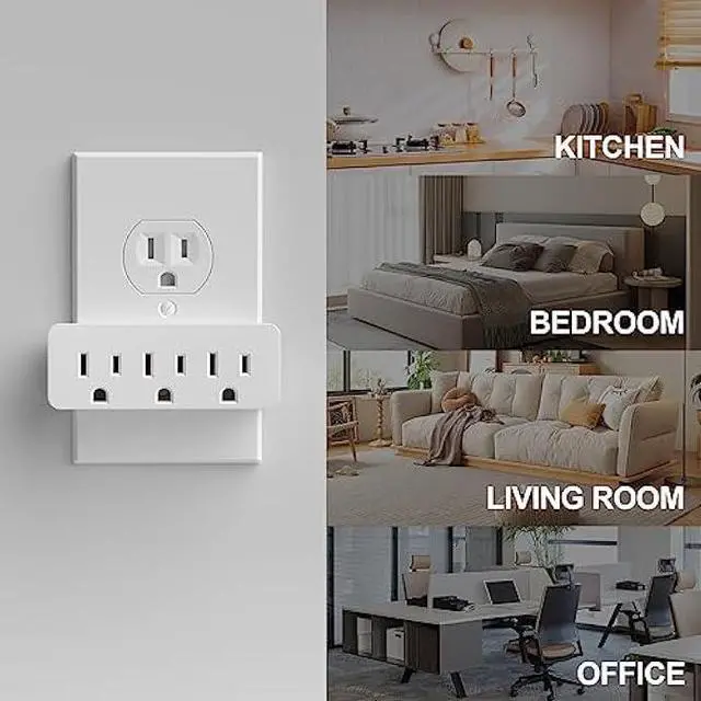 Alt view image 6 of 6 - 3 Outlet Adapter Extender, 3 Way Grounded Plug Splitter, 1 to 3 Plug outlet splitter, White, 4PACK