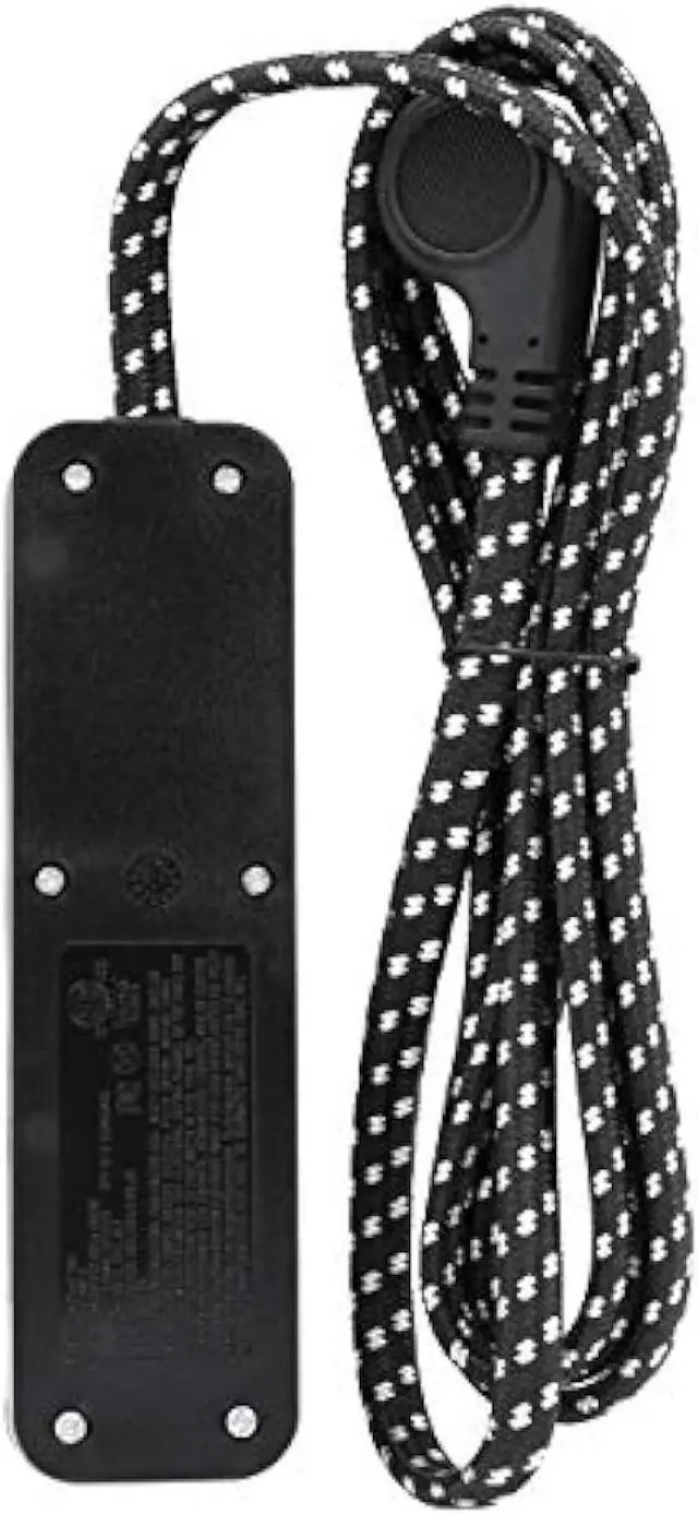 Alt view image 3 of 6 - Clear Power 6 ft 2 Outlet + USB Charger Designer Fabric Indoor Flat Plug Extension Cord 16/3 SPT-2, 3 Prong Grounded Plug (Black), CP10054