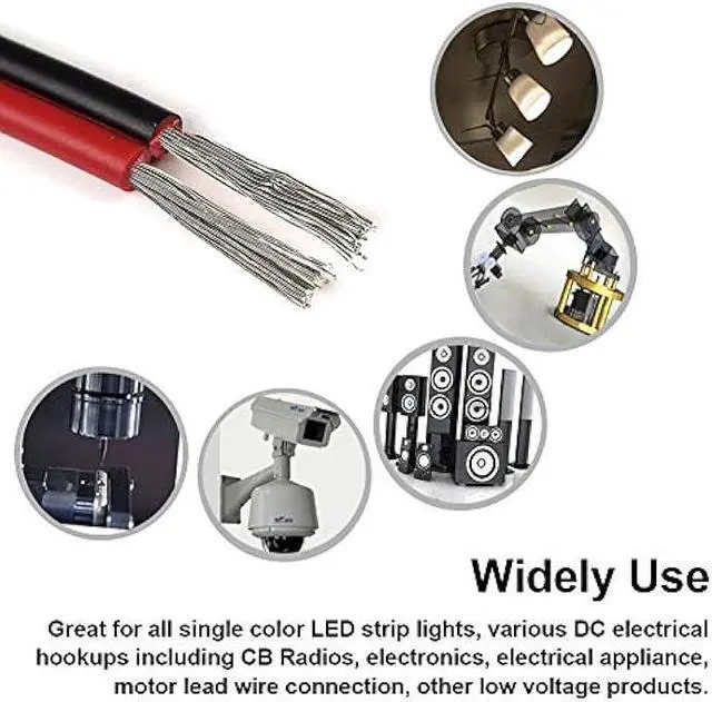 Alt view image 5 of 5 - 18 Gauge (40 ft long) Tinned Copper 2pin 2 Color Red Black Cable Hookup Electrical Wire LED Strips Extension Wire 12V/24V DC Cable, 18AWG Flexible Wire Extension Cord for LED Ribbon Lamp Tape Lighting