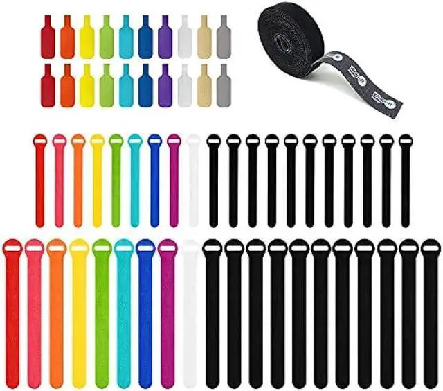 Main image of Wrap-It Storage Cable Management Value Pack - 40 Self-Gripping Cable Ties, 20 Cable Labels, 12ft Perforated Self-Gripping Roll - For Home, Office, Desk, Wire, Cable Wrap, Cord Management Organization