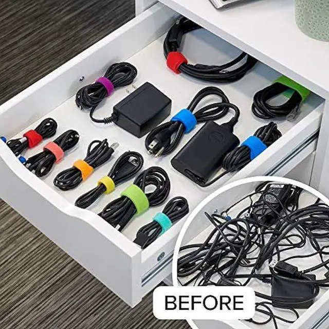 Alt view image 2 of 6 - Wrap-It Storage Cable Management Value Pack - 40 Self-Gripping Cable Ties, 20 Cable Labels, 12ft Perforated Self-Gripping Roll - For Home, Office, Desk, Wire, Cable Wrap, Cord Management Organization