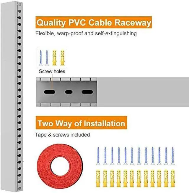 Alt view image 6 of 6 - Alritz Cable Raceway Kit, 138 inch Open Slot Wiring Raceway Duct with Cover Cable Management System to Hide Under Desk/TV/Computer/Power Cords - 15.4 X 1.6 X 0.8 Inch(LWH)