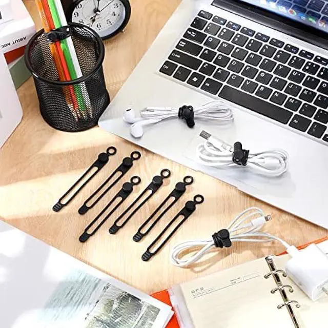 Alt view image 5 of 6 - 40 Pcs Silicone Cable Ties Reusable Holder Strap Cord Ties Adjustable Cable Straps Multipurpose Charging Cable Organizer for Fastening Cable Charging Cords Wires (Black, 4.3 Inch)