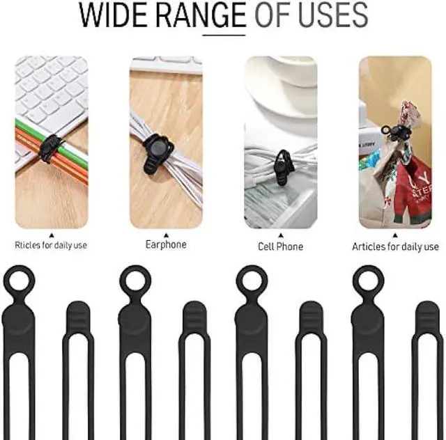 Alt view image 6 of 6 - 40 Pcs Silicone Cable Ties Reusable Holder Strap Cord Ties Adjustable Cable Straps Multipurpose Charging Cable Organizer for Fastening Cable Charging Cords Wires (Black, 4.3 Inch)