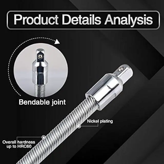 Alt view image 6 of 7 - KATUR Flexible Socket Extension Ratchet, Flexible Extension Bar Set, Bendable Elastic Joint Head Post Connecting Link, Shaft Drive Adapter Bit Holder (1/2 Inch Shank 250mm Length)