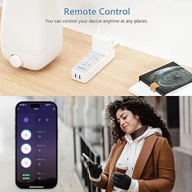 Alt view image 4 of 6 - Smart Power Strip Surge Protector 900J, TESSAN WiFi Extension Cord with 3 Individually Remote Controlled Outlets Socket 2 USB, Wall Mountable Timer Smart Plug Compatible with Alexa& Google Home