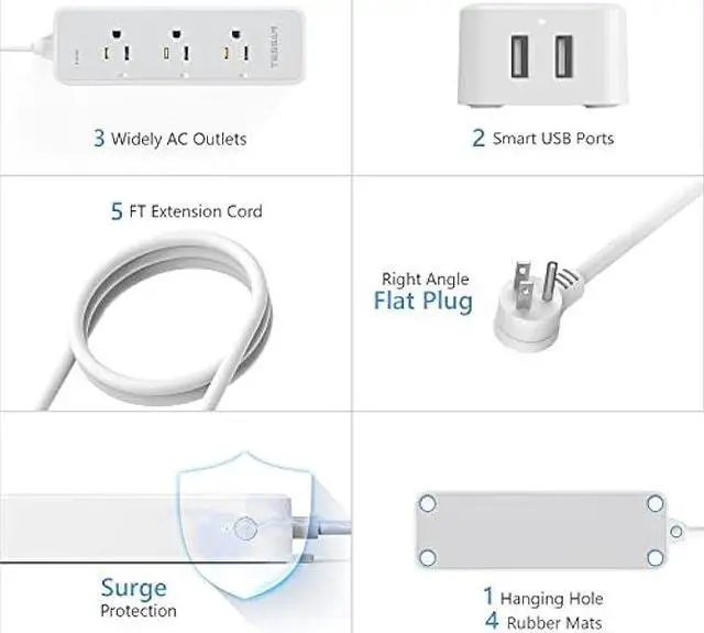 Alt view image 6 of 6 - Smart Power Strip Surge Protector 900J, TESSAN WiFi Extension Cord with 3 Individually Remote Controlled Outlets Socket 2 USB, Wall Mountable Timer Smart Plug Compatible with Alexa& Google Home