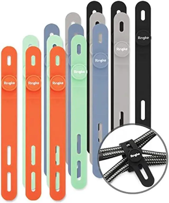 Main image of Ringke Cable Tie Silicone (15 Pack) Colorful Reusable Holder Strap Organizer Management for Fastening Cable Cords and Wires