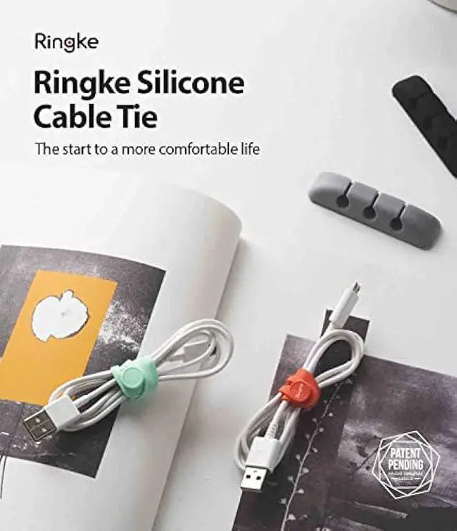 Alt view image 2 of 6 - Ringke Cable Tie Silicone (15 Pack) Colorful Reusable Holder Strap Organizer Management for Fastening Cable Cords and Wires