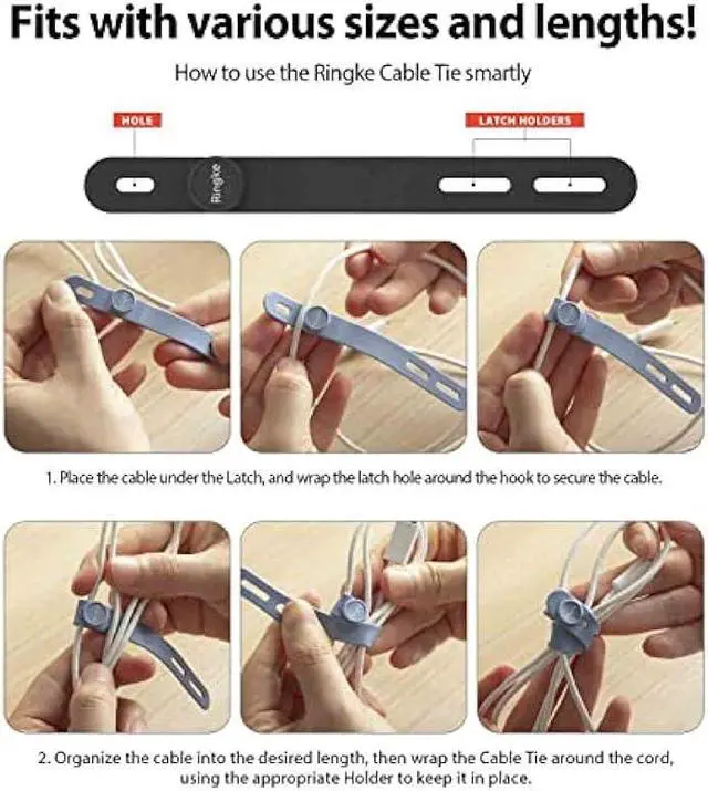 Alt view image 4 of 6 - Ringke Cable Tie Silicone (15 Pack) Colorful Reusable Holder Strap Organizer Management for Fastening Cable Cords and Wires