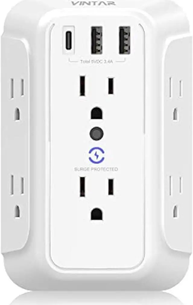Main image of USB Wall Charger, Surge Protector, 6 Outlet Extender with 3 USB Charging Ports (1 USB C, 3.4A) 900J Power Strip Multi Plug Outlets, Wall Mount Power Strip for Home Travel Office ETL Listed