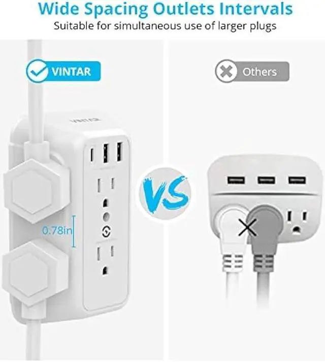 Alt view image 6 of 6 - USB Wall Charger, Surge Protector, 6 Outlet Extender with 3 USB Charging Ports (1 USB C, 3.4A) 900J Power Strip Multi Plug Outlets, Wall Mount Power Strip for Home Travel Office ETL Listed