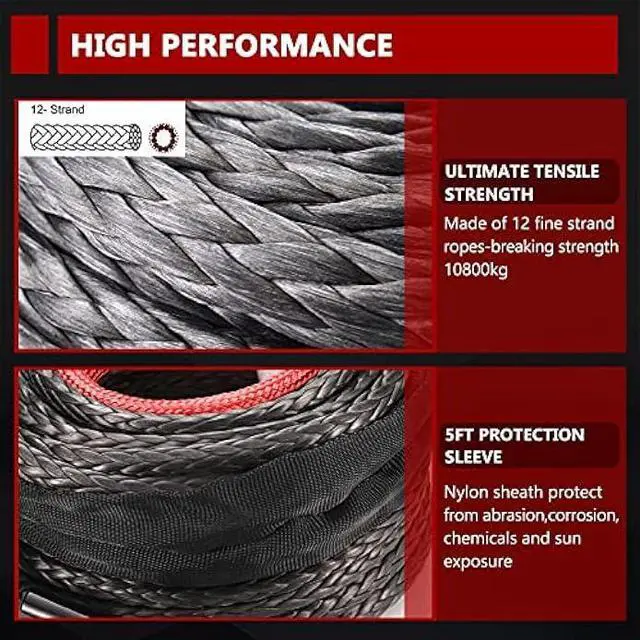 Alt view image 3 of 7 - BUNKER INDUST Synthetic Winch Rope 3/8 x 85', 25000 Ibs Winch Cable Line with Protective Sleeve for 4WD Off Road Jeep ATV UTV SUV Truck Boat,1 Pcs Black Winch Rope Extension