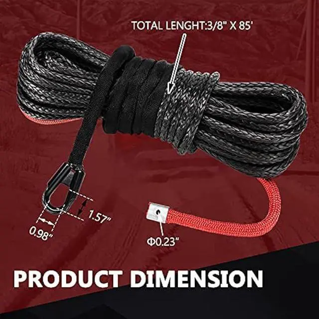 Alt view image 2 of 7 - BUNKER INDUST Synthetic Winch Rope 3/8 x 85', 25000 Ibs Winch Cable Line with Protective Sleeve for 4WD Off Road Jeep ATV UTV SUV Truck Boat,1 Pcs Black Winch Rope Extension