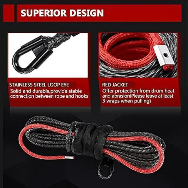 Alt view image 4 of 7 - BUNKER INDUST Synthetic Winch Rope 3/8 x 85', 25000 Ibs Winch Cable Line with Protective Sleeve for 4WD Off Road Jeep ATV UTV SUV Truck Boat,1 Pcs Black Winch Rope Extension