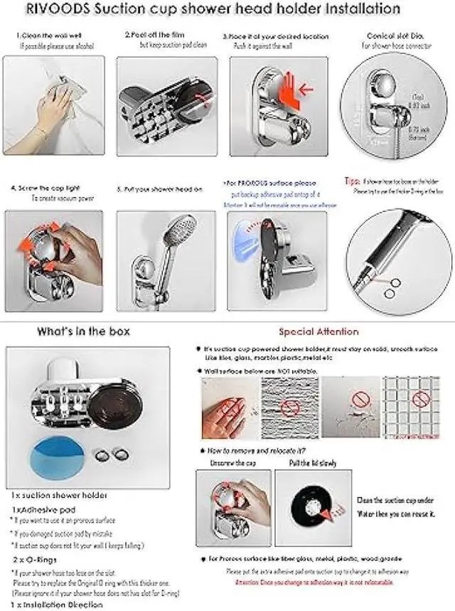 Alt view image 5 of 5 - Suction Cup Handheld Shower Head Holder, 5 Angles Adjustable, 90° Downward for Shower Chair, Relocatable, Reusable, Supports Larger Shower Head, Wall Mounted with Vacuum Power
