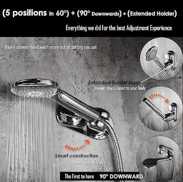 Alt view image 3 of 5 - Suction Cup Handheld Shower Head Holder, 5 Angles Adjustable, 90° Downward for Shower Chair, Relocatable, Reusable, Supports Larger Shower Head, Wall Mounted with Vacuum Power