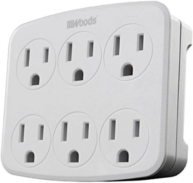 Main image of Woods 41196 Wall Adapter with 6 Grounded Outlets, White