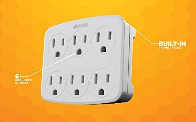 Alt view image 4 of 4 - Woods 41196 Wall Adapter with 6 Grounded Outlets, White