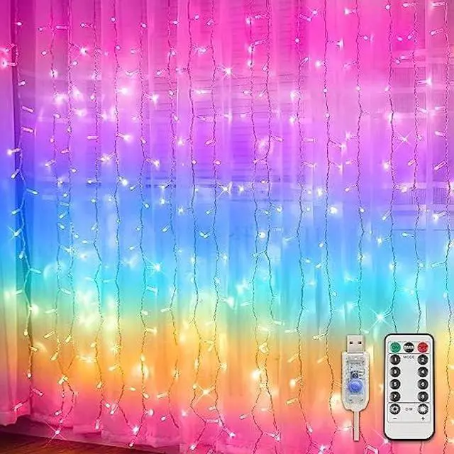 Main image of suddus Curtain Lights for Bedroom, 192 Led 8.3ft x 5.25ft Hanging String Lights Outdoor, Fairy Curtain Lights for Backdrop, Window, Wall, Wedding, Party, Garden, Porch, Birthday Decor Multicolor