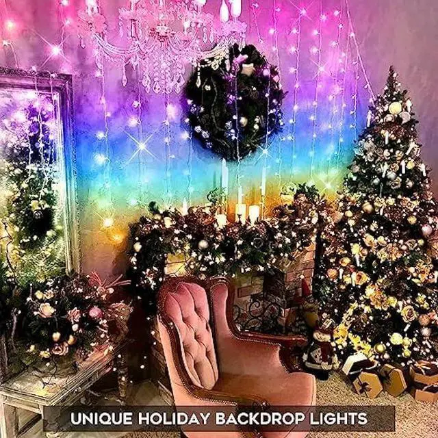 Alt view image 3 of 6 - suddus Curtain Lights for Bedroom, 192 Led 8.3ft x 5.25ft Hanging String Lights Outdoor, Fairy Curtain Lights for Backdrop, Window, Wall, Wedding, Party, Garden, Porch, Birthday Decor Multicolor