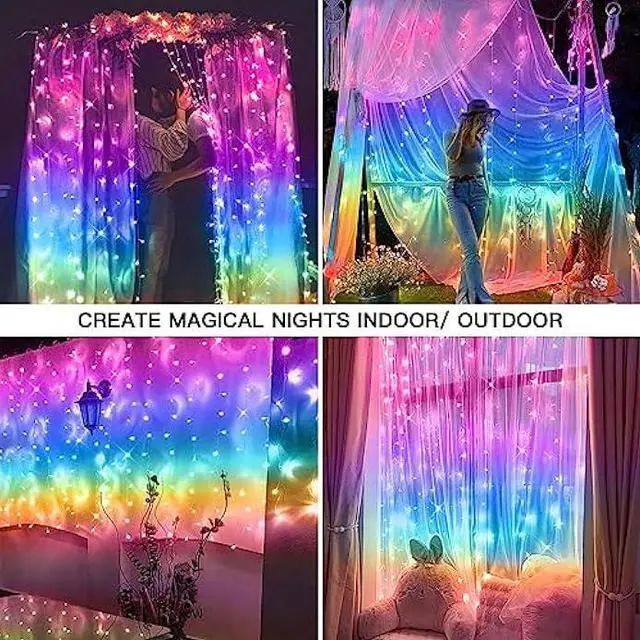 Alt view image 4 of 6 - suddus Curtain Lights for Bedroom, 192 Led 8.3ft x 5.25ft Hanging String Lights Outdoor, Fairy Curtain Lights for Backdrop, Window, Wall, Wedding, Party, Garden, Porch, Birthday Decor Multicolor